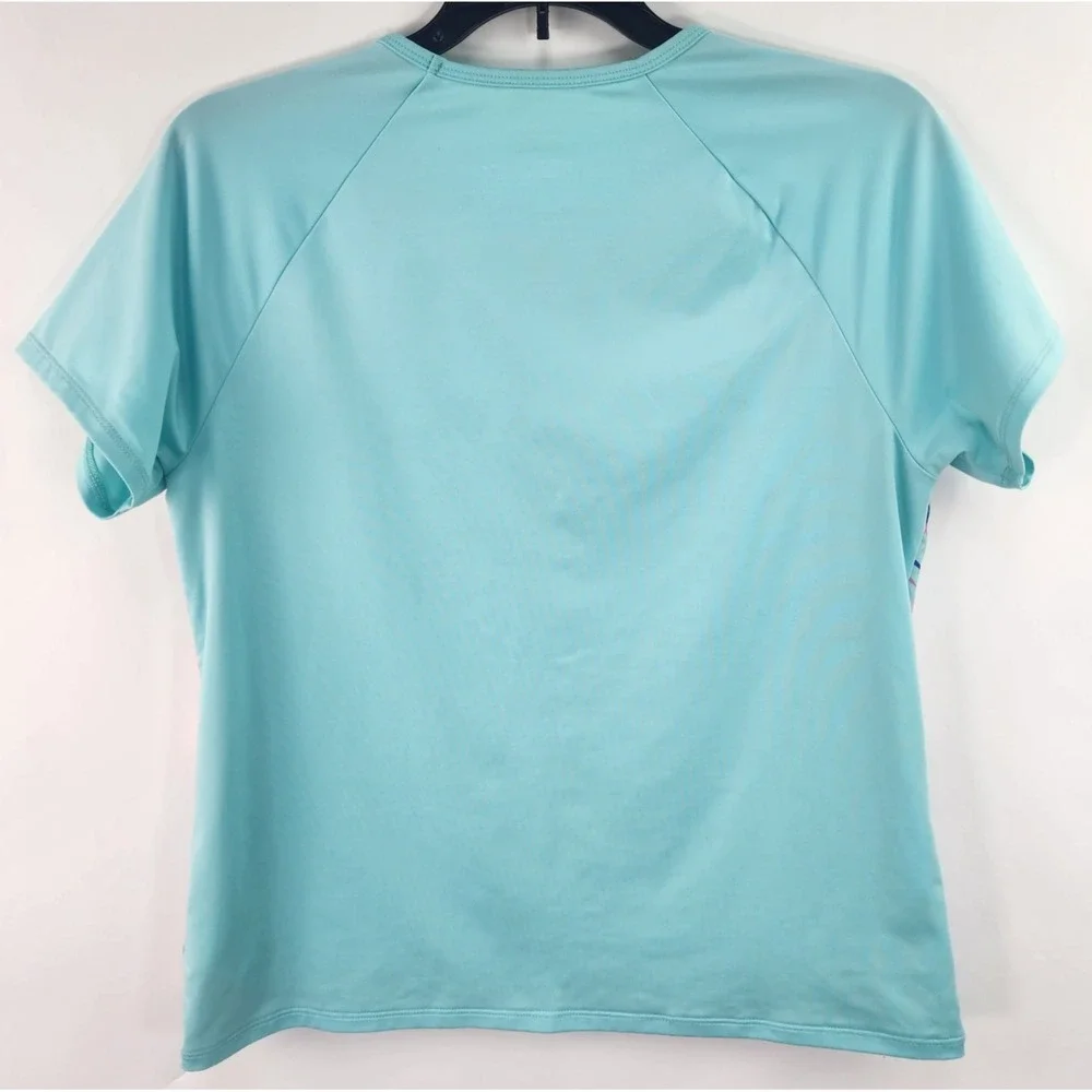 Lands' End Floral Swim Top Girl's XL Rash Guard Shirt Blue Pink Beachy Stretch
